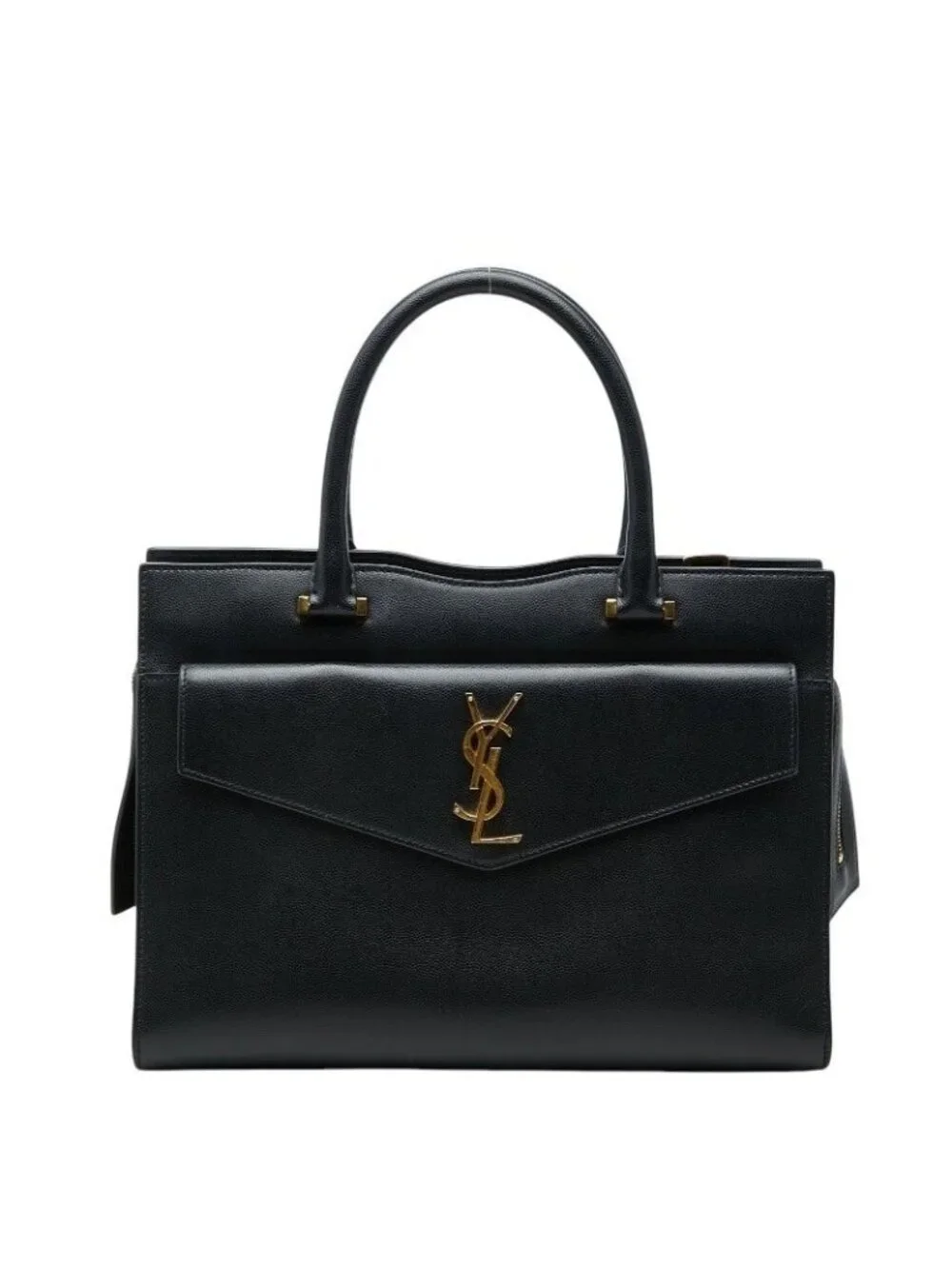 Saint Laurent Uptown YSL Logo Handbag Black Leather